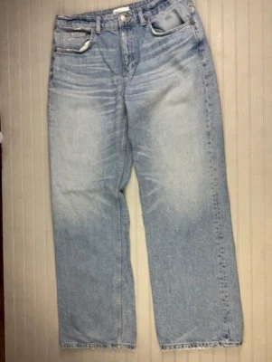 Pantalones de mezclilla holgados de pierna ancha tiro alto lavado claro Zara talla 10 para mujer Foto 1 de 4
