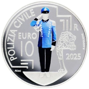 San Marino 10 EURO 2025 PP ~ Polizia Civile 22 g Ag 925 ~ Auflage 2500 Exemplare - Bild 1 von 2
