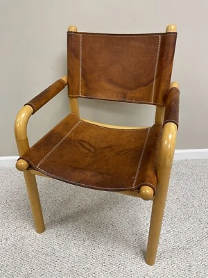 Cadeira Vintage Escandinava Artek Safari Couro Marrom Madeira de Bétula Ben af Schulten - Imagem 1 de 4