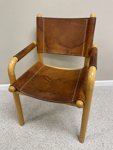 Vintage Scandinavian Artek Safari Brown Leather Chair Birch Wood Ben af Schulten Cover