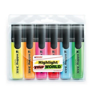 6 x Edding Textmarker 345 Highlighter Leuchtmarker nachfüllbar sortiert - Bild 1 von 4