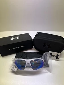 Under Armour Wrap Matte White/Blue Red Men Playmaker Sunglasses New Hard Case - Picture 1 of 9