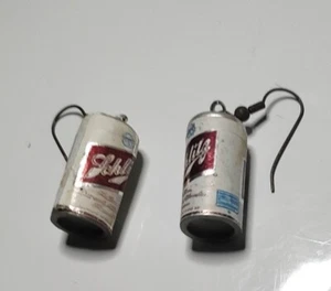 Vintage Mini SCHLITZ BEER CANS DANGLY PIERCED EARRINGS Drink Brew 1" - Picture 1 of 4