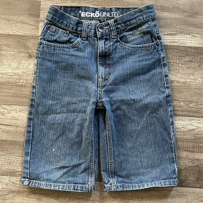 Pantalones Cortos Ecko Unltd Juveniles 8 Azul Calce Suelto Denim Y2K Espalda Bordada Foto 1 de 4