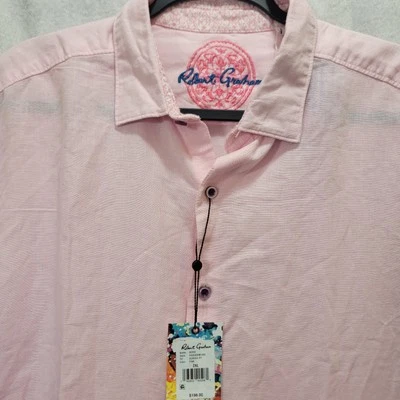 NUEVO CON ETIQUETAS Camisa Robert Graham Borsi Para Hombre Lino Algodón Calce Clásico Rosa 2XL $198 Foto 1 de 4