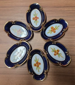 6 Porzellan Schalen Atelierkunst SMM handbemalt kobaltblau Goldrand #PK019 - Bild 1 von 3