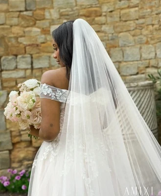 Ronald Joyce Long Bridal Veil with Satin Edging  - Image 1 of 2