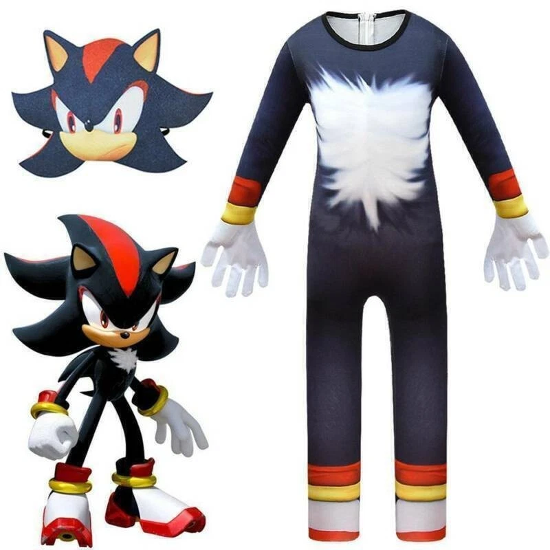 MARKENLOS Sonic Shadow Jumpsuit Maske Set Kinder Mädchen Jungen Cosplay Karneval Kostüm ..