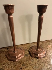 RARE  10” Pair of Vintage Copper Candlesticks 1.10 Pd Each Arts & Crafts - Picture 1 of 10