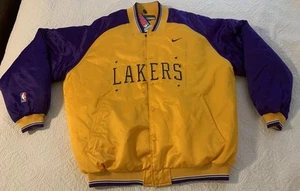 VTG NEW Nike NBA LA Lakers Sz 4XL Gold & Purple Satin Bomber Jacket NOS 2002 - Picture 1 of 19
