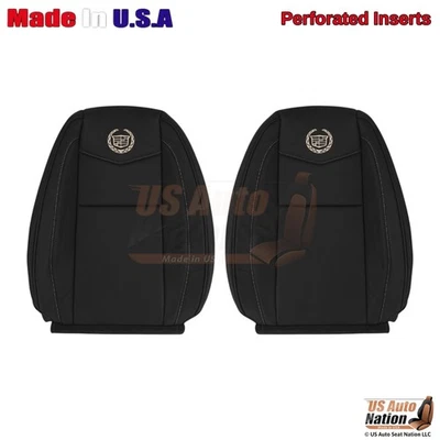2007-2014 For Cadillac Escalade Platinum Leatherette Front Top Seat Covers Ebony - Image 1 of 4