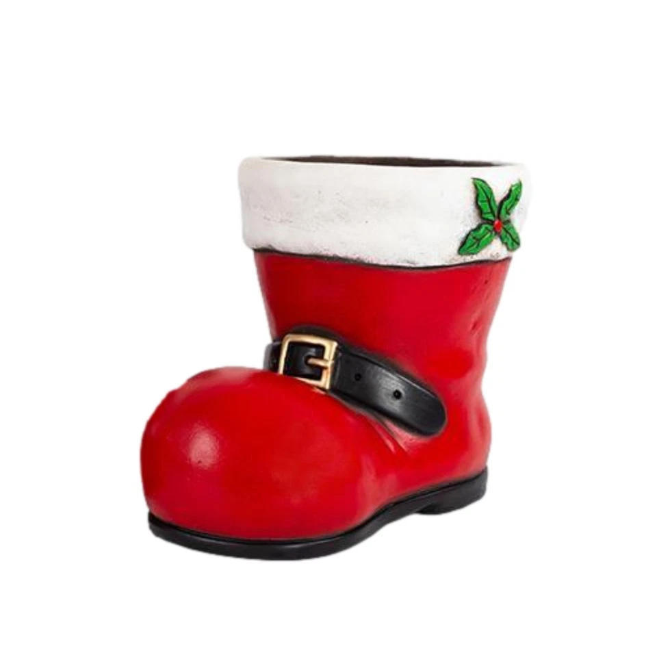 Cement Red Boot Planter 19cm Christmas Xmas Home Garden Novelty Plant Pot Gift