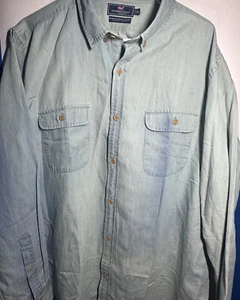 Vineyard Vines Shirt Mens Blue White Linen Cotton Button Up Slim Fit Size XL - Picture 1 of 5