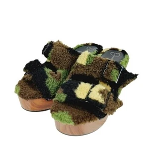 Jessica Simpson Furry Wooden Sz 5.5 Platform Slip-On Sandals With Adjustable Str - Picture 1 of 4