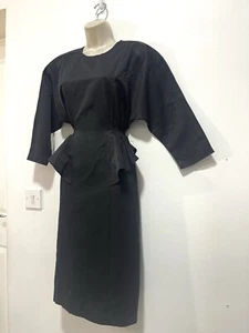 Black dress long sleeve peplum office Mad Men Wiggle size 10 - Picture 1 of 9