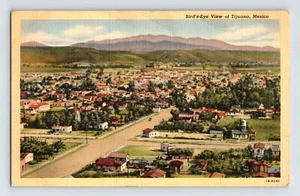 Postcard Mexico Baja California Tijuana Downtown Aerial 1940s Unposted Linen - Picture 1 of 2
