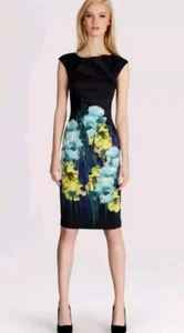 Karen MILLEN Dress Sz UK12 Navy Iris Floral Print Pencil Cocktail Races Rp$375 - Picture 1 of 14