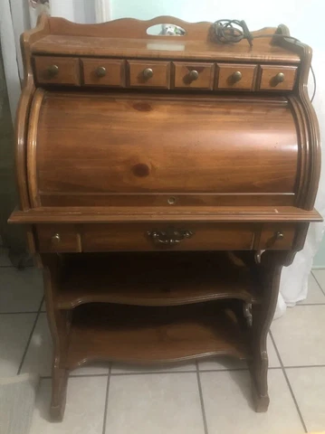 Vintage NATIONAL MT. AIRY Roll Top Secretary Desk Wood PICK UP ONLY… Cover