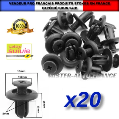 x20 Clips Fixation Universel Voiture Agrafe Pare-choc Pare-Boue Garniture 8mm ++ - Photo 1/4
