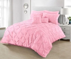 Pintuck Pink Room Bed Duvet Cover Set Bedding Set Single Double King Super King - Picture 1 of 1