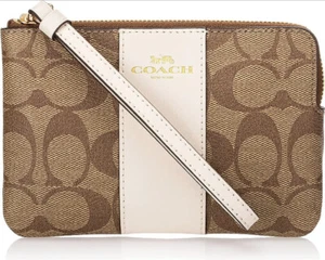 Coach Signature PVC Small Corner Zip Wristlet Khaki Chalk (F58035) - Picture 1 of 2