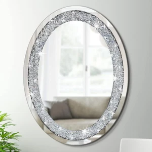 24x32 Kristall zerkleinerter Diamant oval geformter Silberspiegel Glam Bling für Wanddeko - Bild 1 von 12