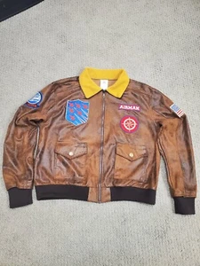 Men Aviator Top Gun Faux Leather Bomber Jacket Spirit Halloween Cosplay Large - Picture 1 of 17