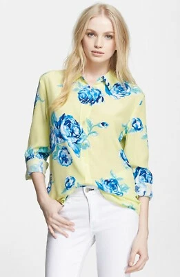 Equipamiento Amarillo/Azul Estampado Floral Anthropologie Seda Camisa Top XS Foto 1 de 4