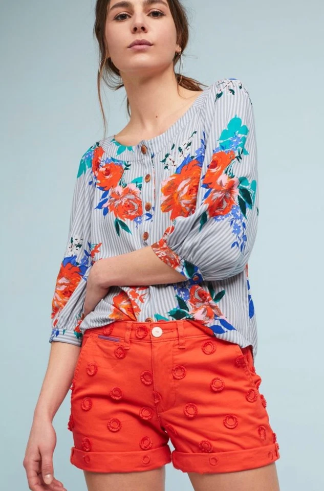 NUEVO Pantalones Cortos Chinos Relajados Anthropologie Punto Naranja 26 Z130-17 Foto 1 de 3