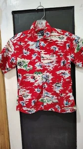 boys vintage gap 2003 fun beachy red boat tropical button up shirt size 5/6 - Picture 1 of 6