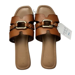 NWT Time And Tru Women's Embellished Casual Chic Slide Sandals Size 7.5 Cognac - Picture 1 of 3