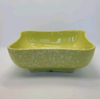 Vintage Shawnee Pottery USA #2004 Green & White Square Spatter Planter Dish 8" - Image 1 of 4