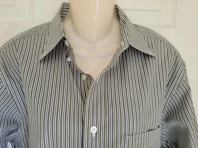 Daniel Cremieux Signature Collection Mens M, Green, Black Striped Non-Iron Shirt - Image 1 of 4