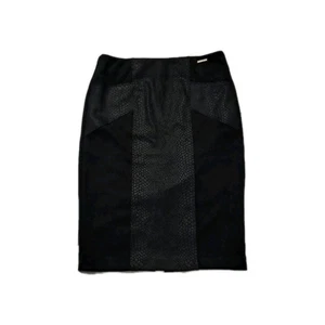 Marc New York Black Faux Suede Midi Pencil Skirt SMALL Snakeskin Panel Control - Picture 1 of 6