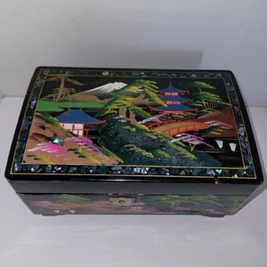 7,25"×5" bemalt asiatischer Stil Schwarz Lack Schmuckkästchen R5 - Bild 1 von 15