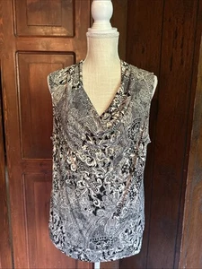 Alfani Womens Scoop Neck Pullover Sequin Blouse, Top Black XL - Picture 1 of 6