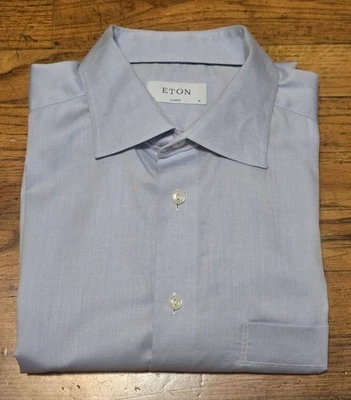Camisa Eton 46/18 Azul Calce Clásico Cuello Extendido Manga Larga Algodón Cambridge Foto 1 de 4