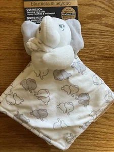 Blanket Beyond Security Elephant White Gray Tiny Hearts Faux Fur Back Blue Eyes - Picture 1 of 4