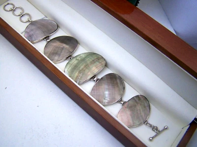 MODERNIST 925 SOLID STERLING SILVER HUGE MOP BRACELET 7.5" 8" 8.5" ADJUSTABLE - Image 1 of 4