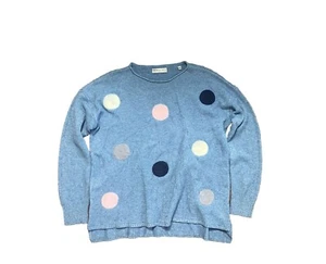 Patrizia Luca Polka Dot Sweater Sz Small Blue Gray Stretch Knit Top w/ Applique - Picture 1 of 4