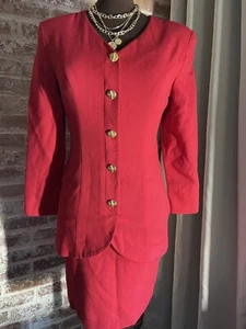 Vintage Casual Corner Petites Red Suit Dress Gold Buttons Long Sleeve Classic 4P - Picture 1 of 8