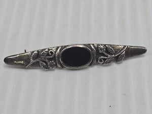 Vintage Hallmarked Silver 925 Floral Black Stone/Glass Brooch Pin 2.25 Inch - Picture 1 of 8