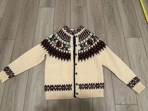 Woolrich Vintage Strickjacke Pullover Gr. Medium Damen Blau Fair Isle Wolle Mohair - Bild 1 von 6
