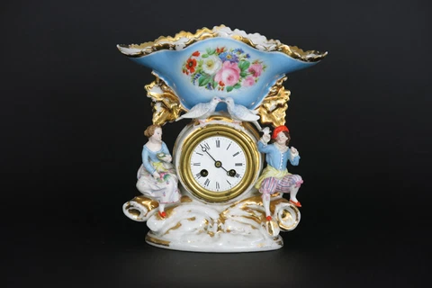 Stunning Antique French porcelain Clock gout de jacob petit figurines bird Cover