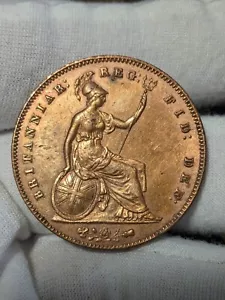 1854 GB 1 Penny ORNAMENTAL TRIDENT, EXTRELY RARE DETAILING FOR THIS YEAR - Picture 1 of 5