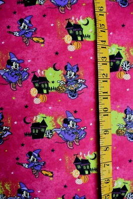 DISNEY MINNIE MOUSE HALLOWEEN FUN 100% COTTON FLANNEL FABRIC   26X42 INCHES - Image 1 of 2