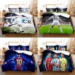 3D Football Soccer Stars Ronaldo Messi Duvet Cover Bedding Set Pillowcase Queen