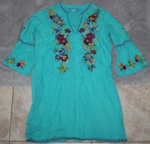 JOHNNY WAS NANDI FLARE SLEEVE FLORAL EMBROIDERED RAMIE TUNIC DRESS MEDIUM - Picture 1 of 11