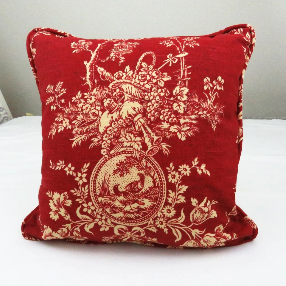 Throw Pillow Cover 22 x 22 Waverly Red Toile Square Cording Cushion Shams Case - Image 1 of 3