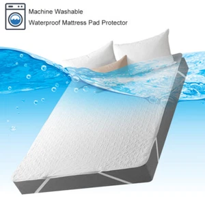 Quilted Mattress Cover Waterproof Pad Protector Fitted Bedsheet Pad Topper Cover - Picture 1 of 12